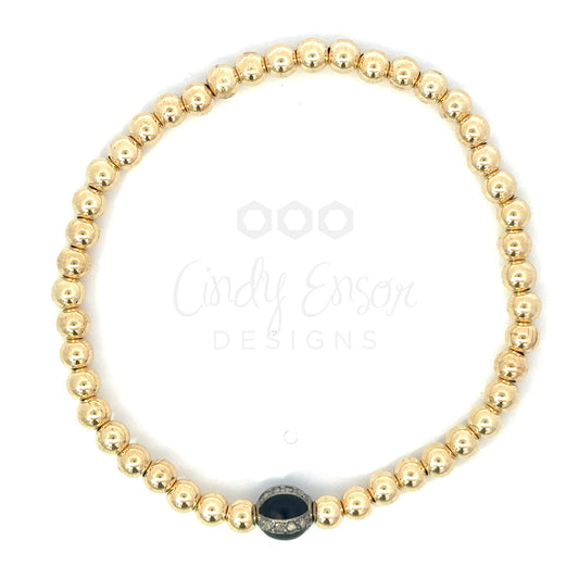 4mm Gold Filled Bead with 6mm Enamel Pave Bead Bracelet