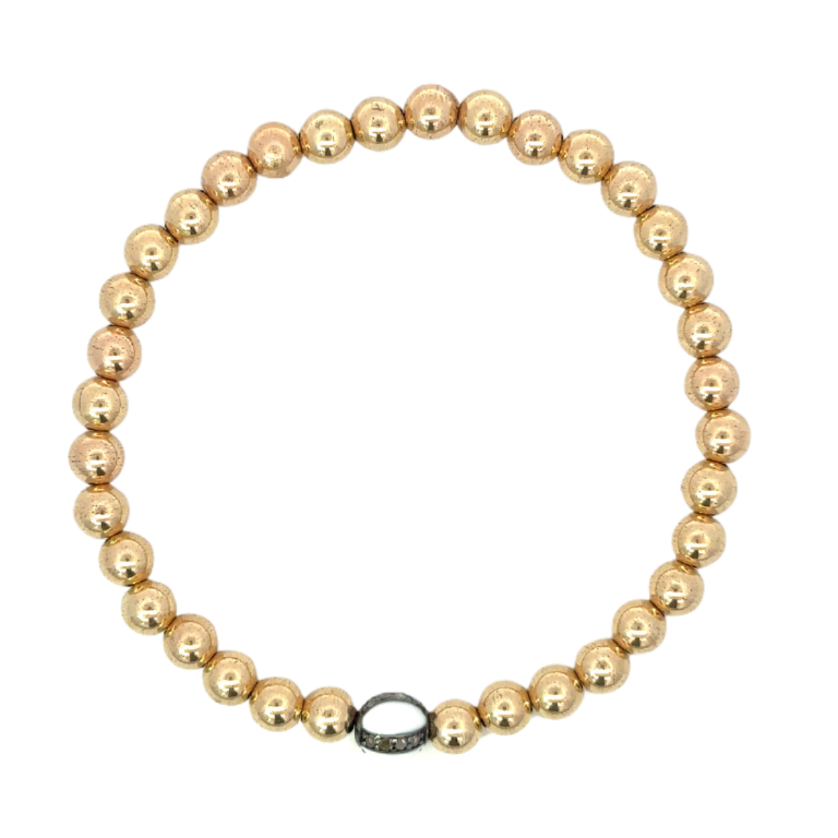 Gold Filled Bead Bracelet with White Enamel Pave Bead