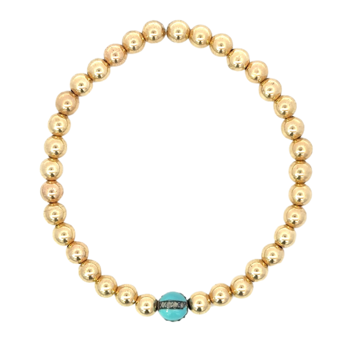Gold Filled Bead Bracelet with Turquoise Enamel Pave Bead