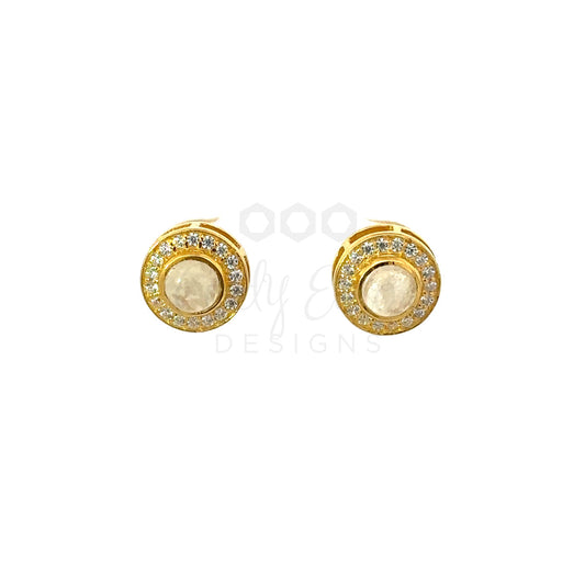 10mm Round CZ Stud with Moonstone Center