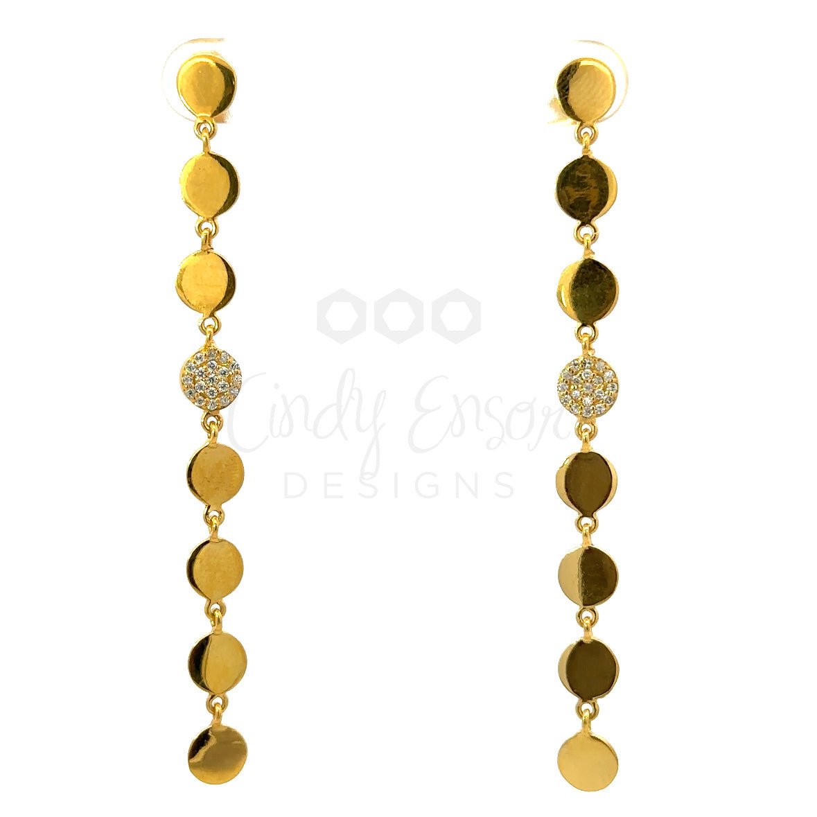 Gold Vermeil Disc Drop Earring with CZ Accent