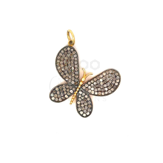 Gold Vermeil Mixed Metal Pave Butterfly Pendant