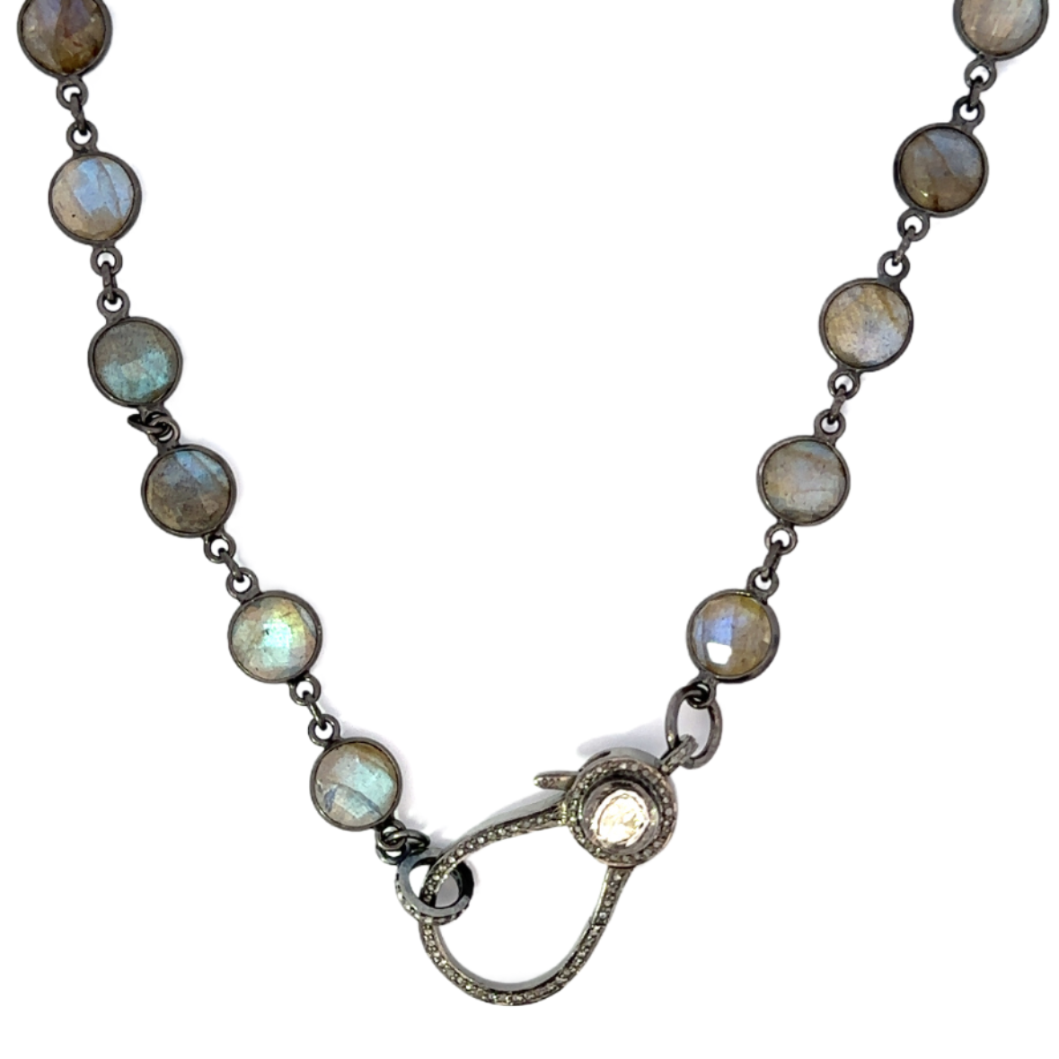 Sterling Bezeled Labradorite Chain with Double Sided Pave Lobster