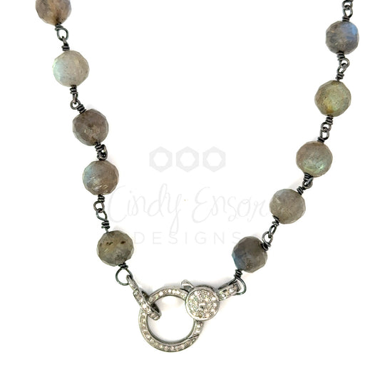 18" Faceted Labradorite Necklace with Sterling Pave Lobster