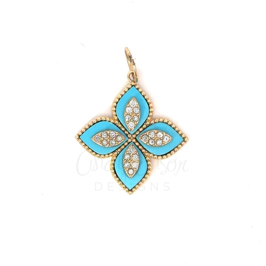 Turquoise Cross Shaped Pendant with Pave Diamond Accents