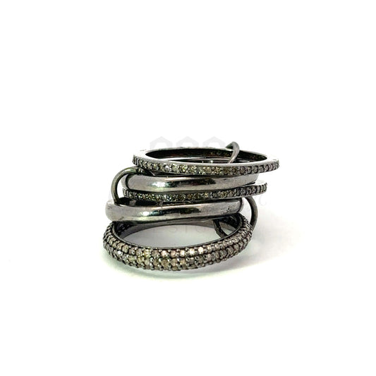 Stacked Linked Rings with One Pave Diamond Accent