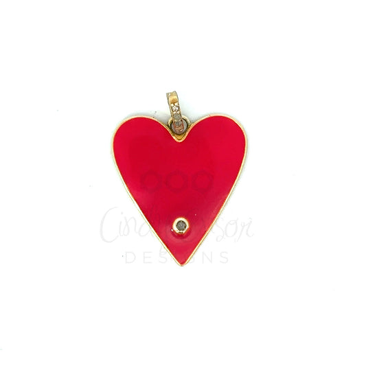 Enamel Heart Pendant with Diamond
