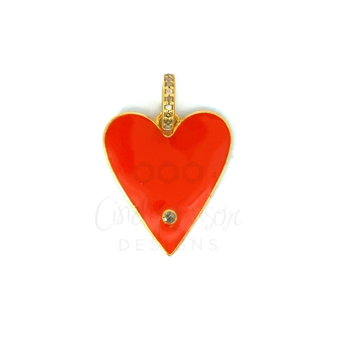 Enamel Heart Pendant with Diamond
