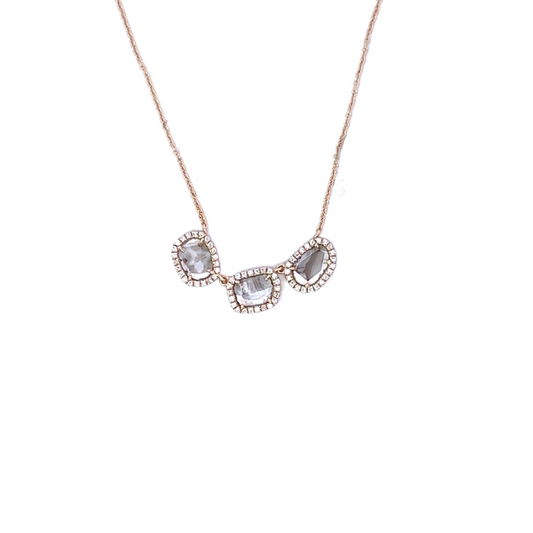 Yellow Gold Small Triple Sliced Diamond Necklace