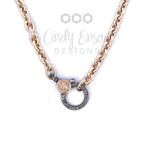 Yellow Gold 6.4mm Oval Link Necklace with Large Mixed Metal Lobster