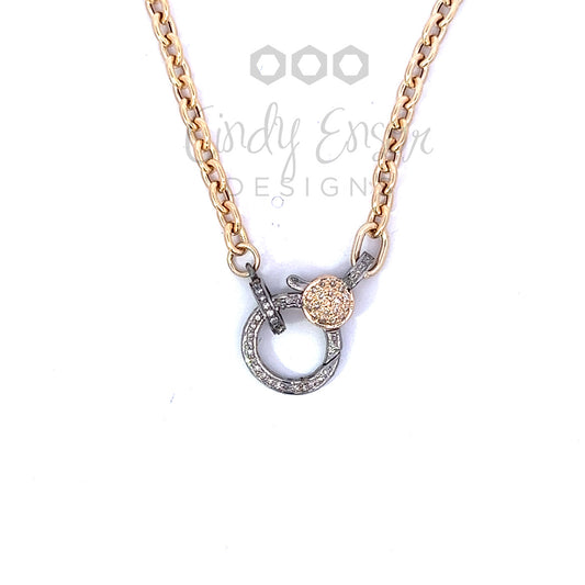 Yellow Gold 4.8mm Oval Link Chain with Large Mixed Metal Lobster and Sterling Bail