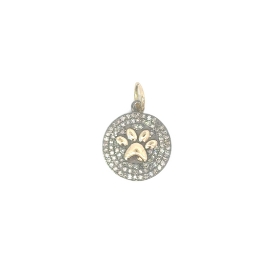 Mixed Metal Pave Dog Paw Disc Pendant