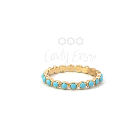 Yellow Gold and Turquoise Dot Ring