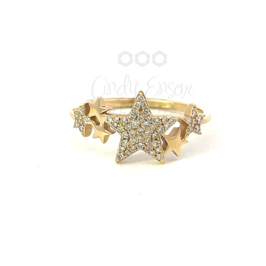 Yellow Gold Pave Star Cluster Ring