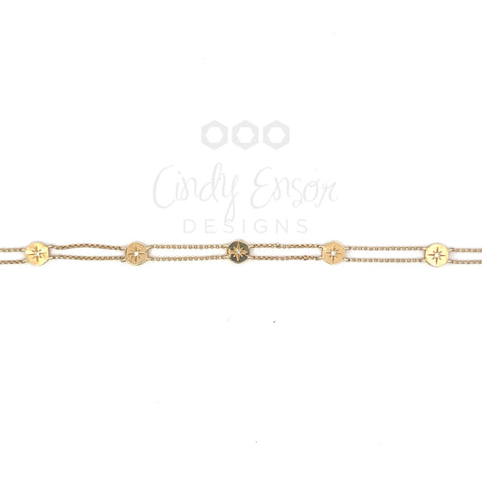 Yellow Gold Disc Station Bracelet with Diamond Star Accent
