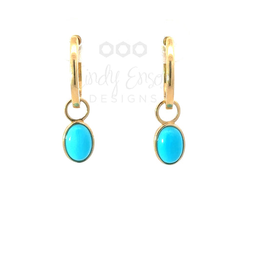 Yellow Gold Oval Shaped Turquoise Earring Charm