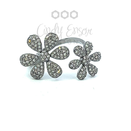 Sterling Pave Double Flower Ring