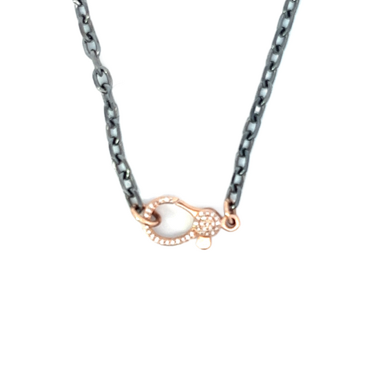 Sterling Paper Clip Chain with Oval Gold Pave Lobster