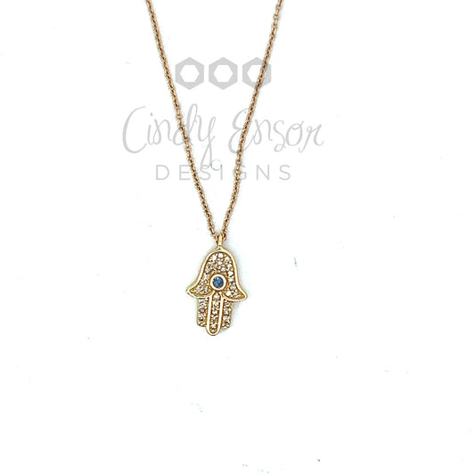 Yellow Gold Small Pave Hamsa Necklace