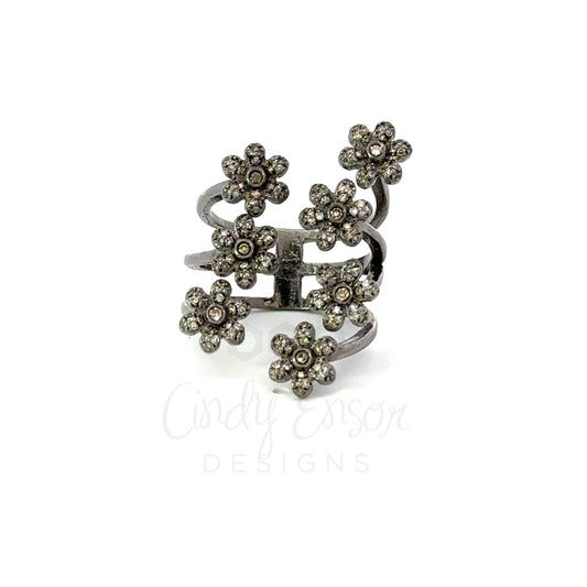 Sterling Pave 7 Flower Ring