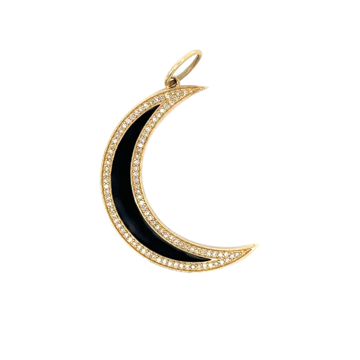 Black Enamel Yellow Gold Crescent Moon Pendant