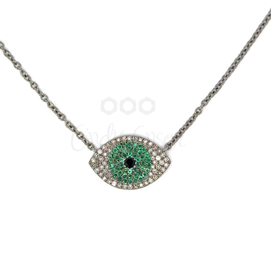 Sterling Pave Large Evil Eye Necklace Emerald
