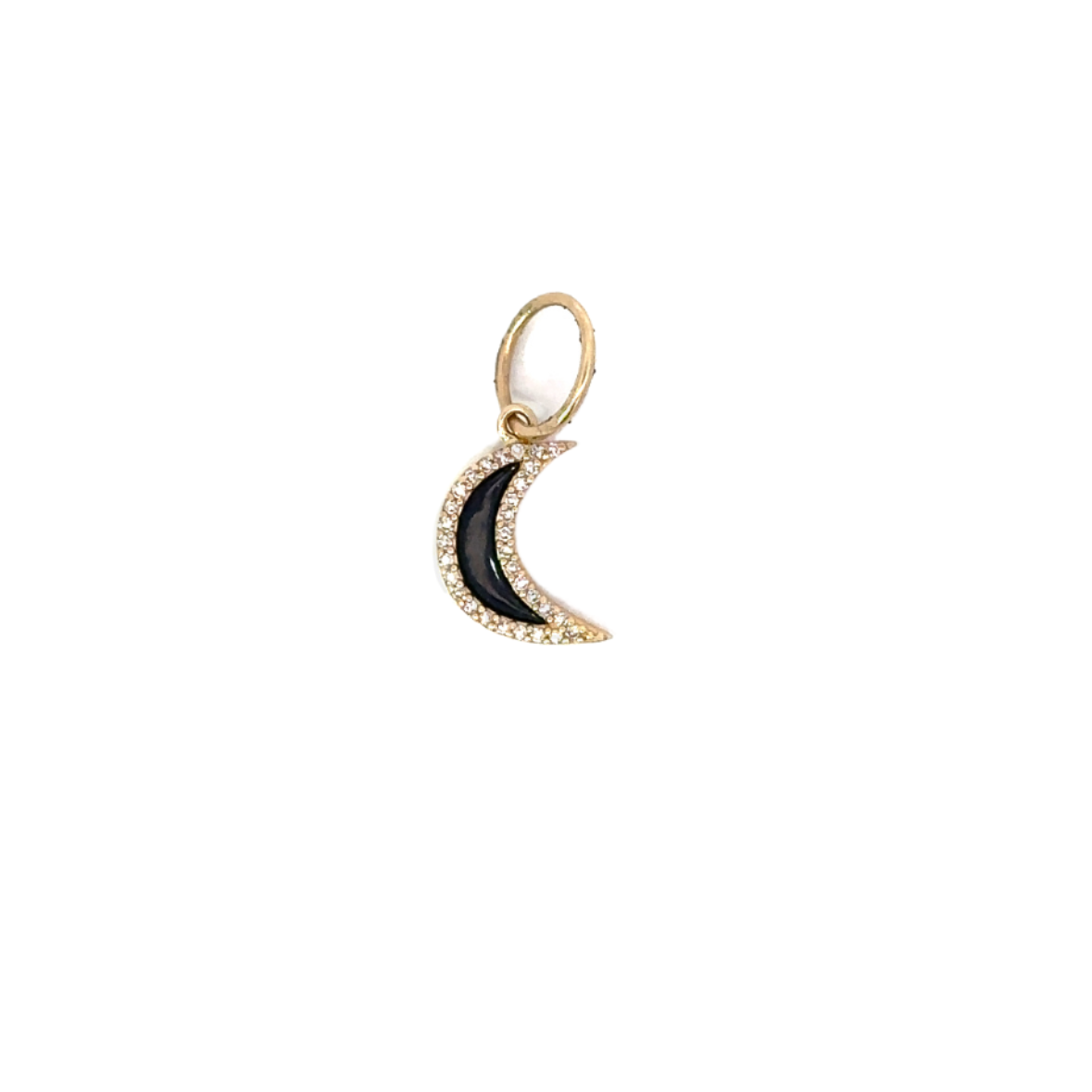Small Black Enamel Yellow Gold Moon Pendant