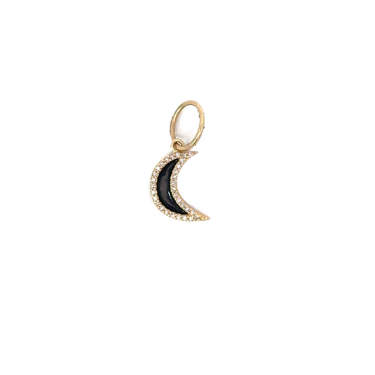 Small Black Enamel Yellow Gold Moon Pendant