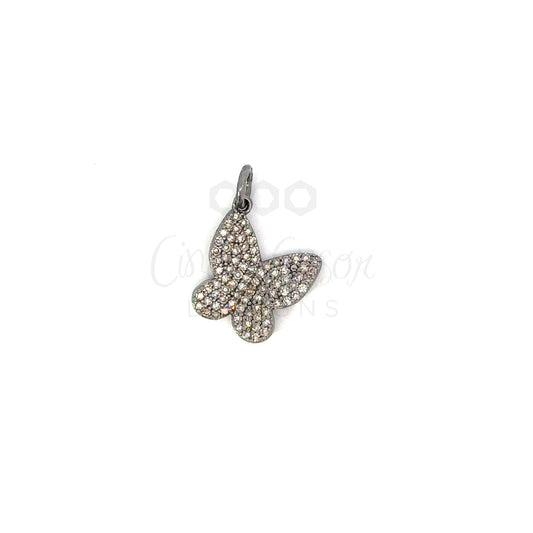Small Pave Diamond Butterfly Pendant Sterling