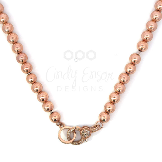 Rose Gold Filled 6mm Ball Necklace with Tiny Pave Lobster