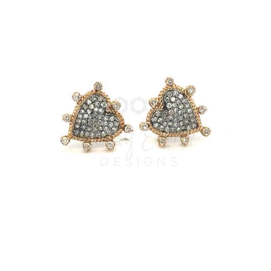 Small Yellow Gold and Sterling Pave Heart Earring with Tiny Bezeled Diamond Accent