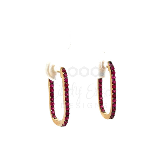 Yellow Gold Ruby Paper Clip Earring (Double Sided)