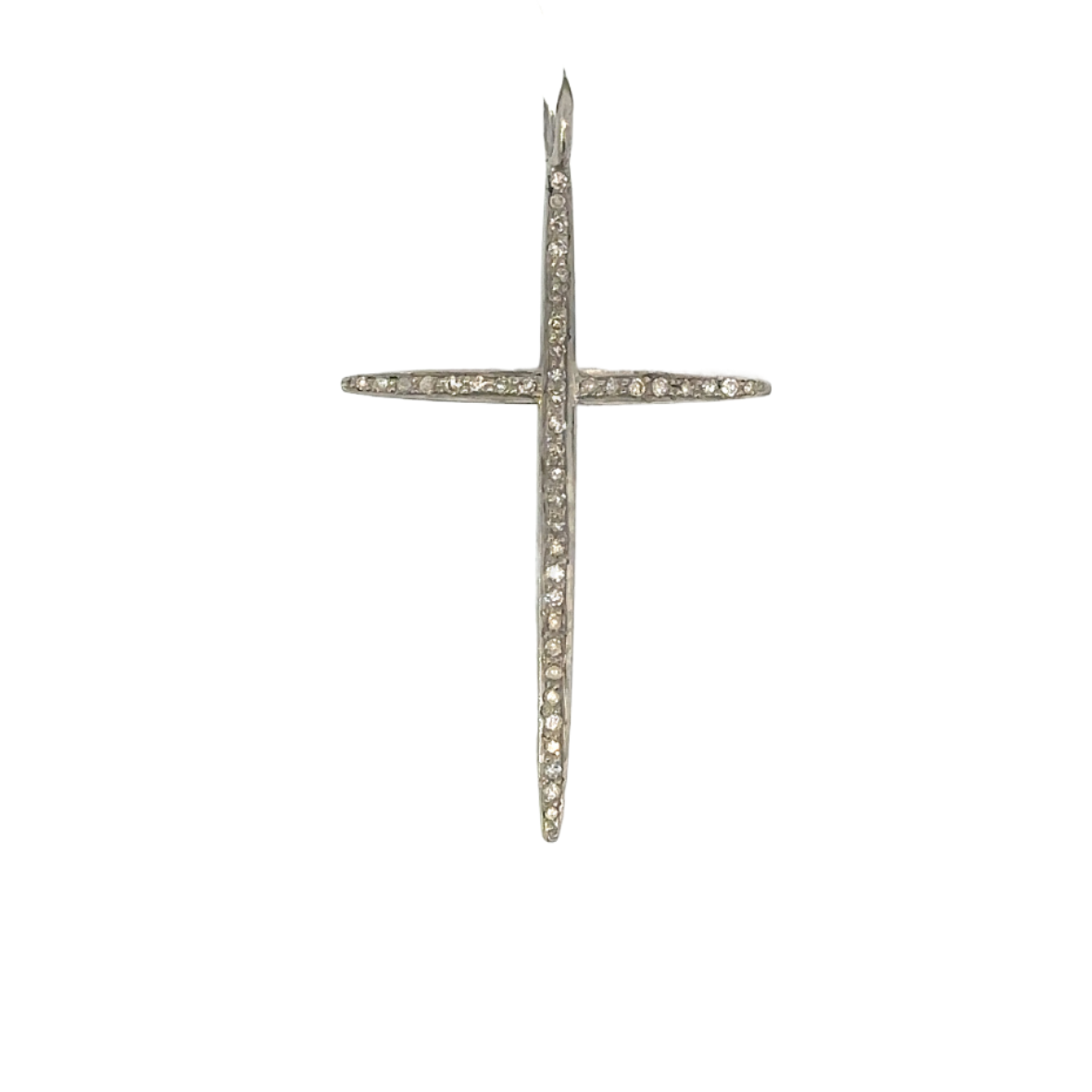 Sterling Pave Diamond Thin Cross Pendant