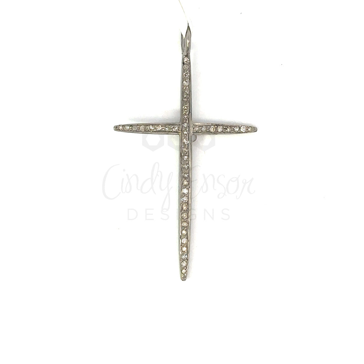 Sterling Pave Diamond Thin Cross Pendant