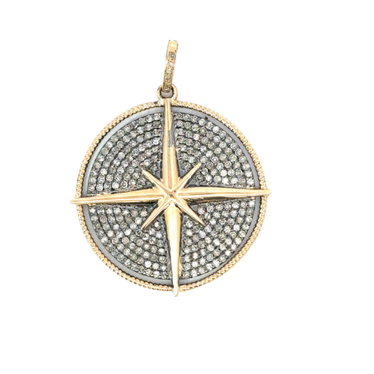 Mixed Metal Pave Diamond Sundial Pendant