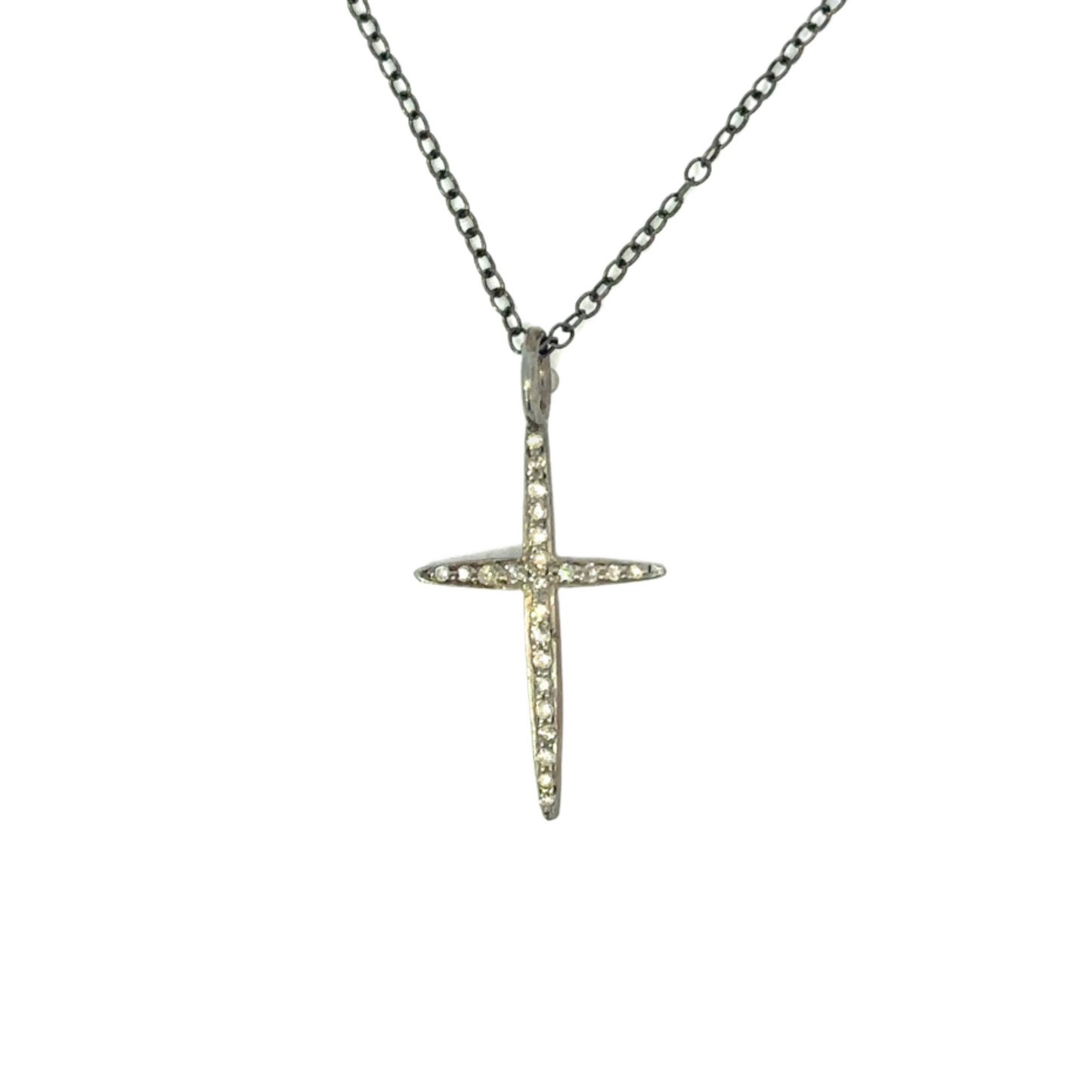 Sterling Pave Diamond Thin Cross Pendant