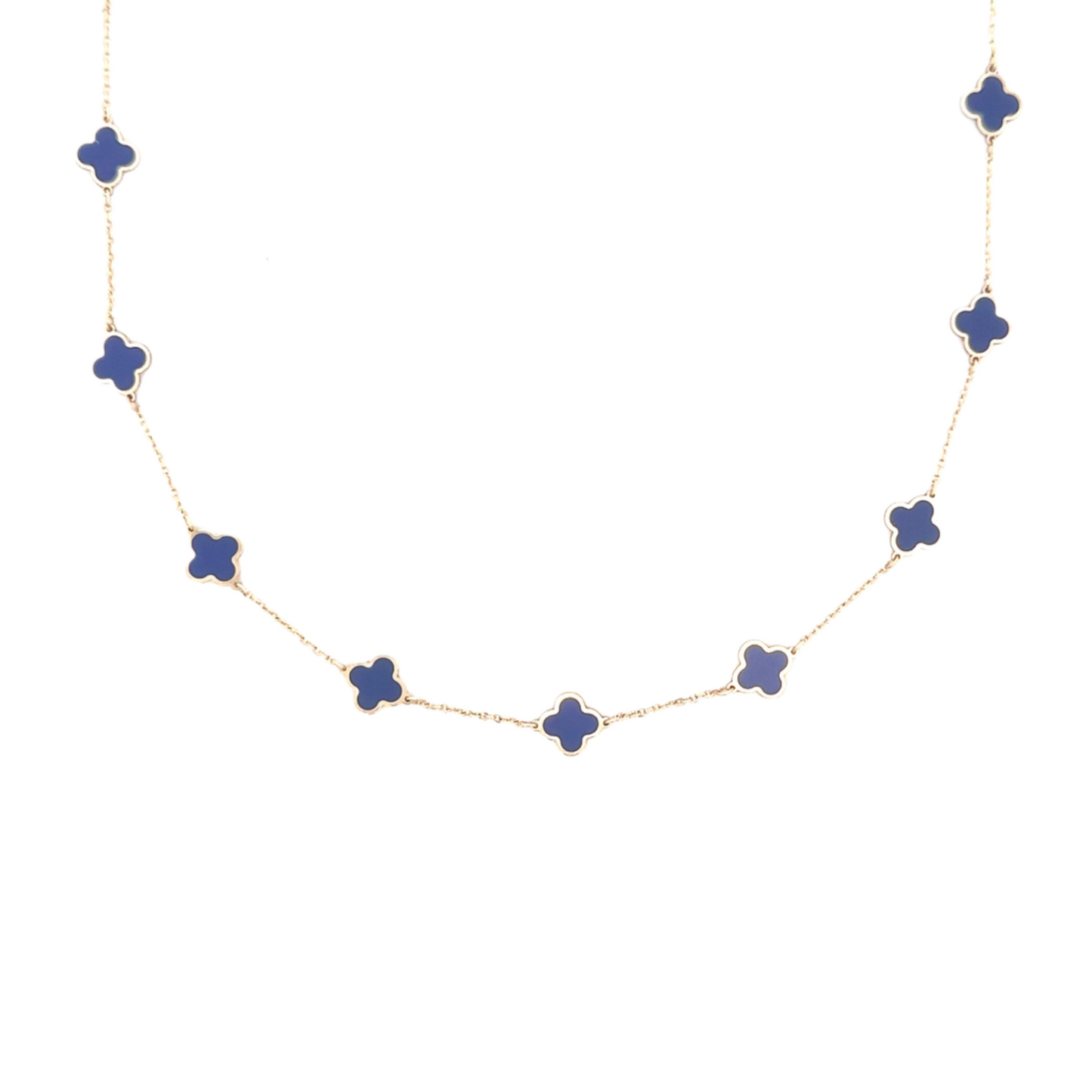 Yellow Gold Enamel Station Clover Necklace