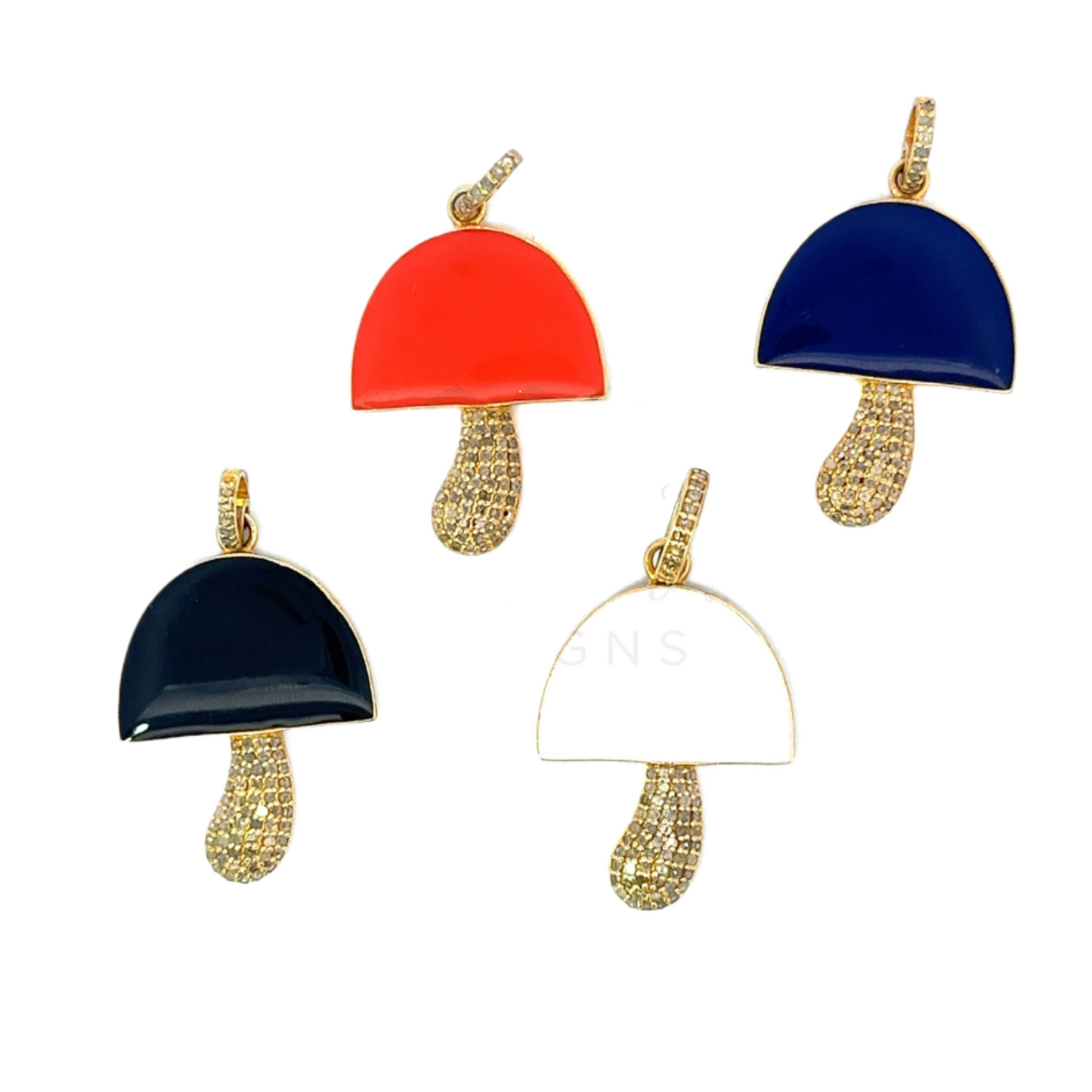 Gold Vermeil Enamel Mushroom Pendant with Pave Stem