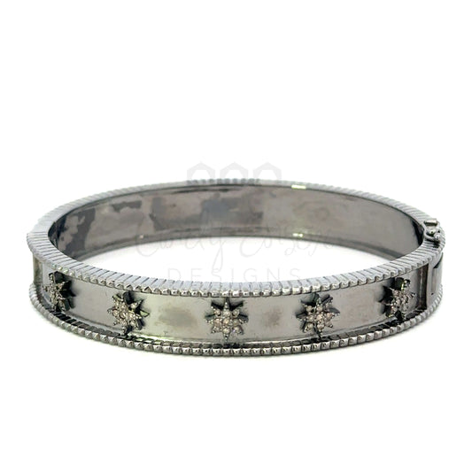 Sterling Silver Pave Star Cuff Bangle Bracelet