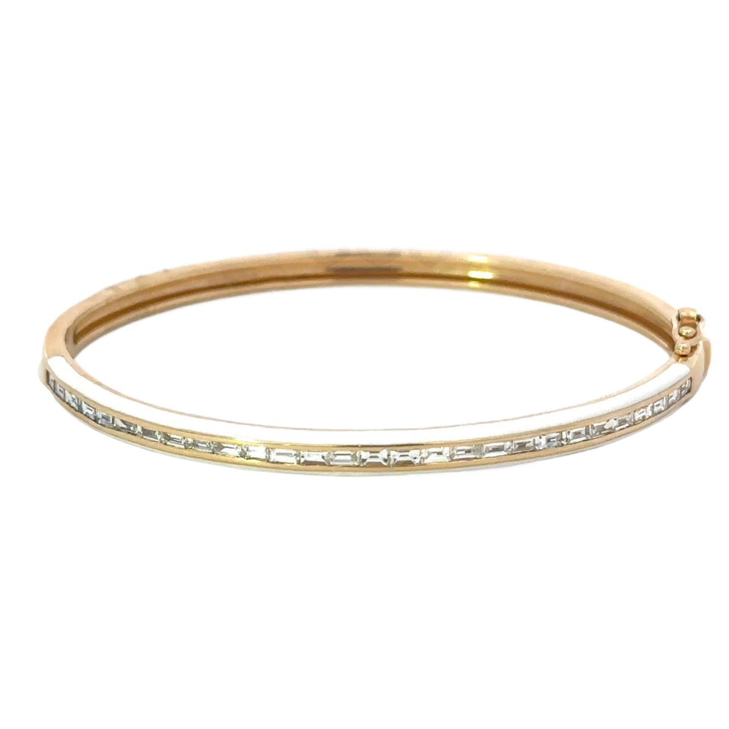 Yellow Gold White Enamel Baguette Diamond Bracelet
