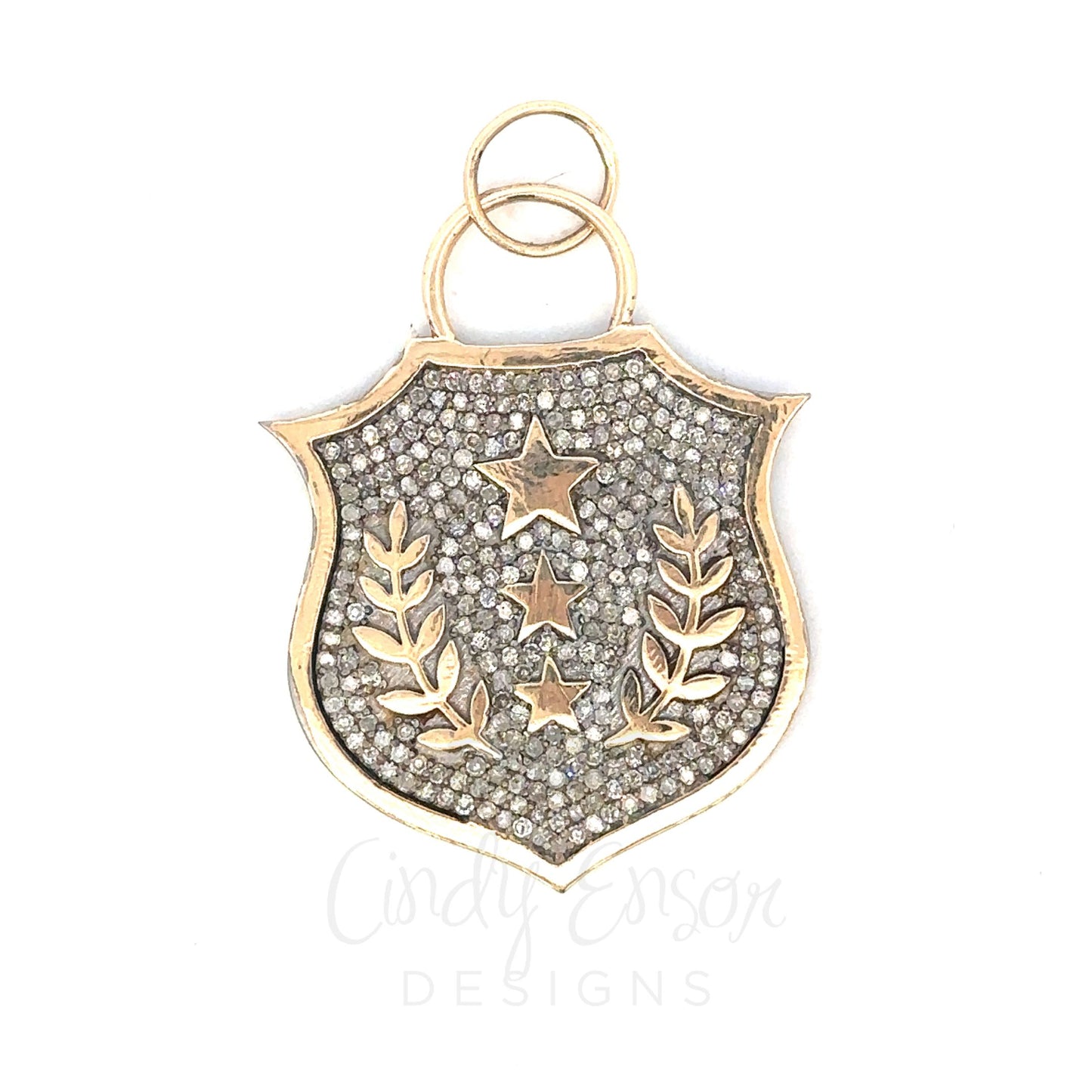 Mixed Metal Pave Diamond Star Shield Pendant