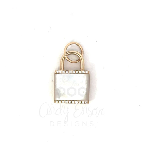 White Mother of Pearl Pave Lock Pendant