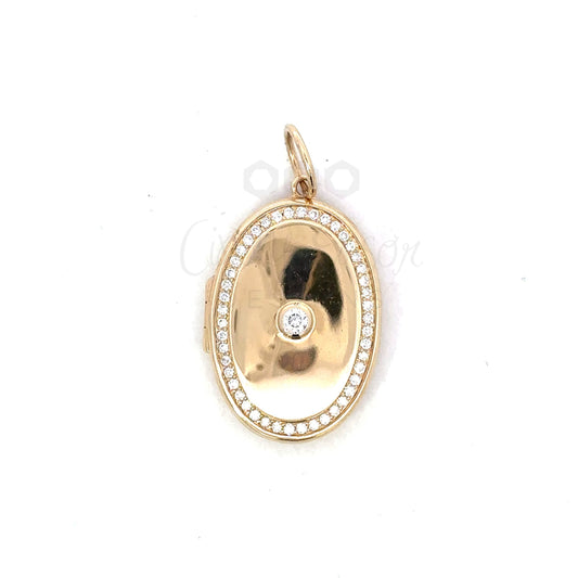 Oval Locket Pendant with Diamond Center and Border