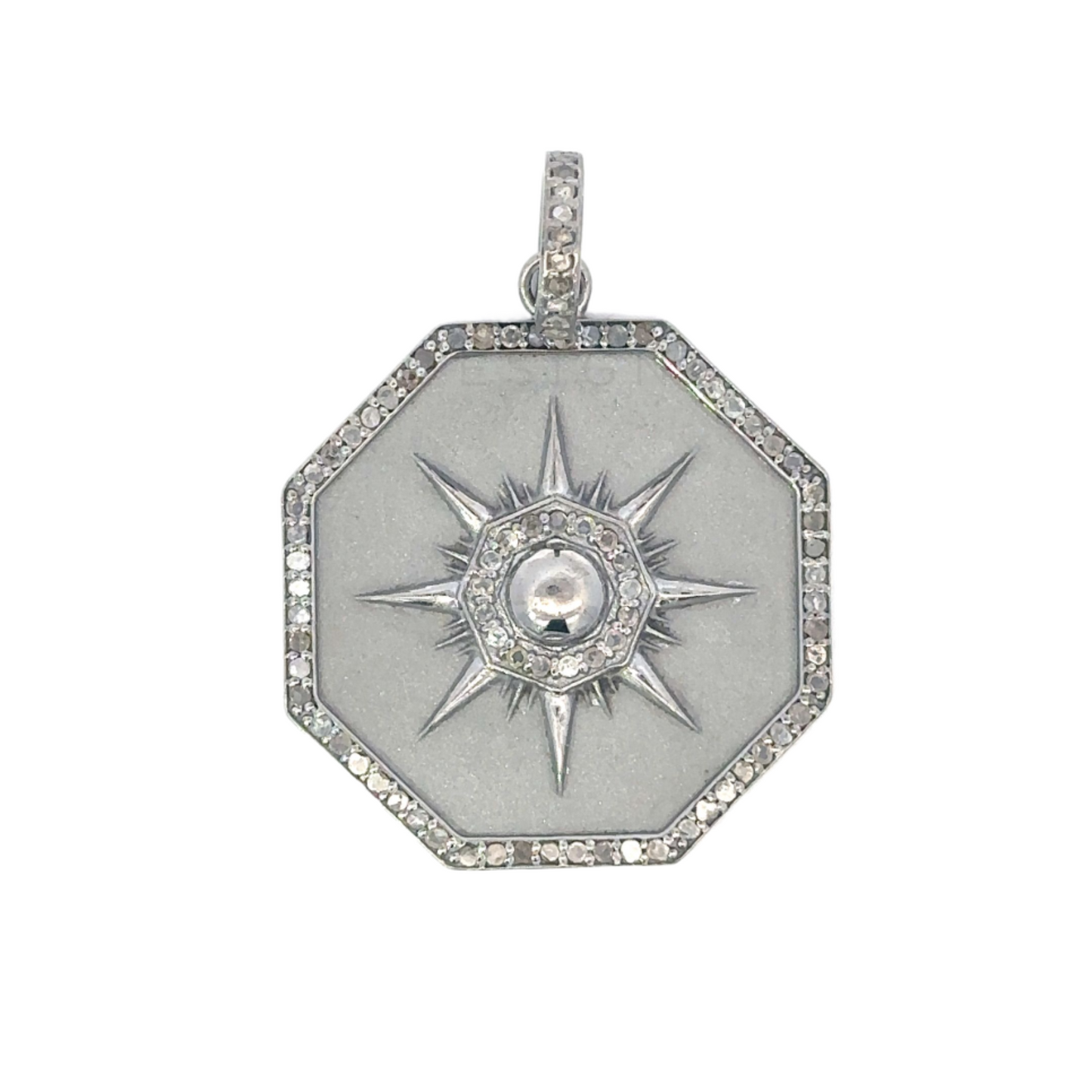 Sterling Silver Brushed Metal Hexagon Pendant with Center Ball