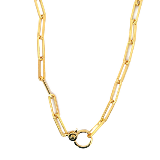 Gold Vermeil Paper Clip Necklace with Circle Lobster Clasp