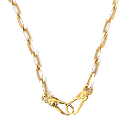 Gold Vermeil White Enamel Thin Oval Link Necklace with Oval Clasps