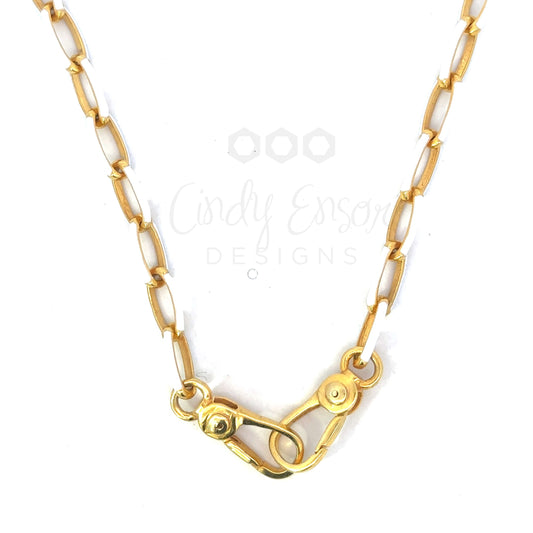 Gold Vermeil White Enamel Thin Oval Link Necklace with Oval Clasps