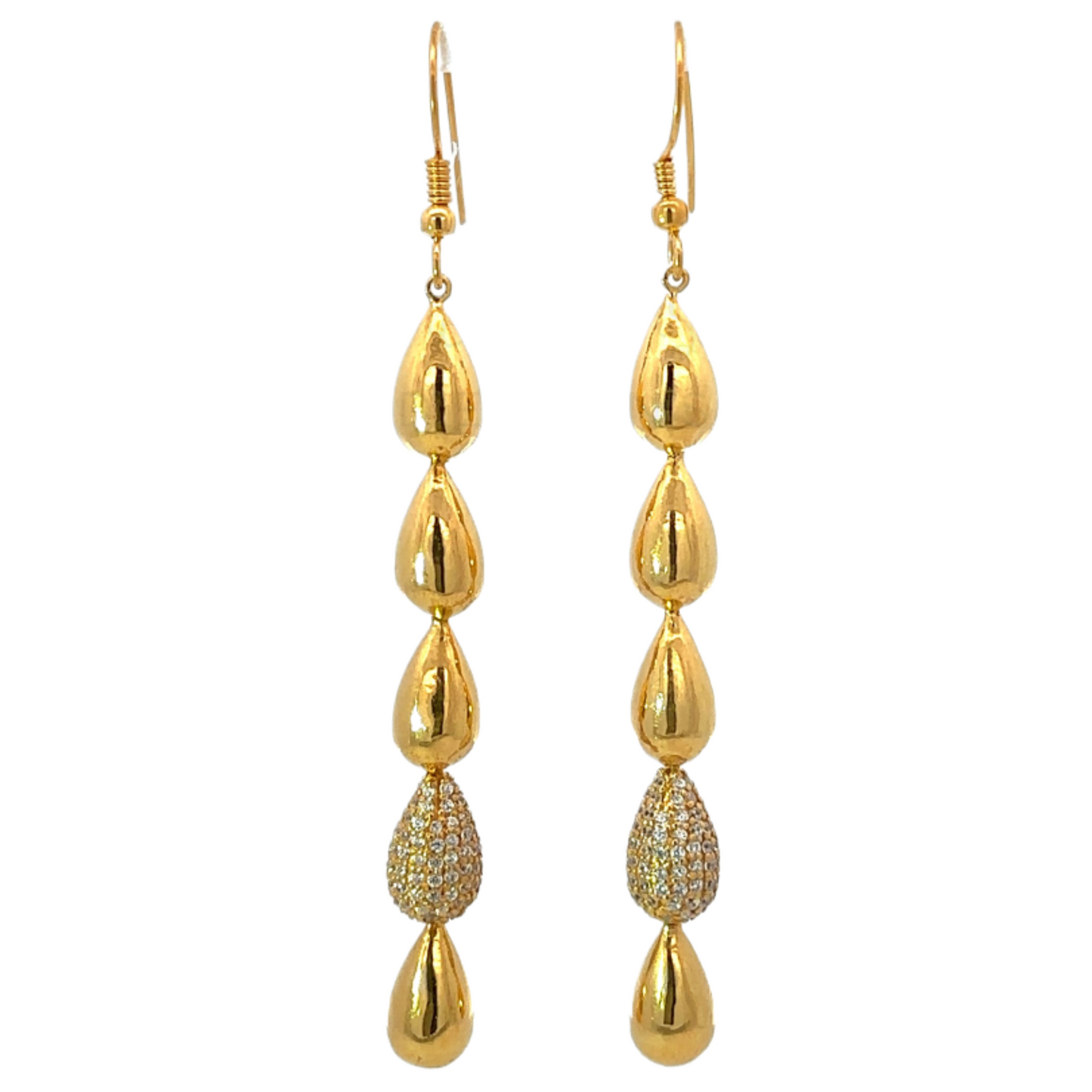 Gold Vermeil Hollow 5 Tear Drop Earring with Pave Diamonds