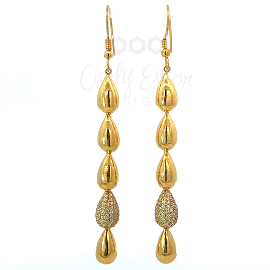 Gold Vermeil Hollow 5 Tear Drop Earring with Pave Diamonds
