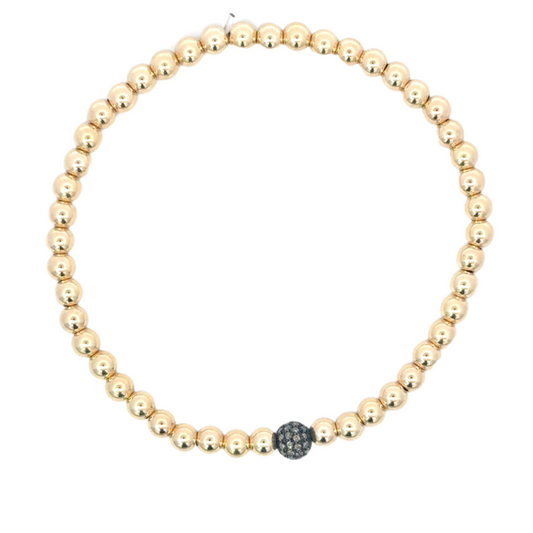 Gold Filled Bead Bracelet with 5mm Sterling Pave Ball